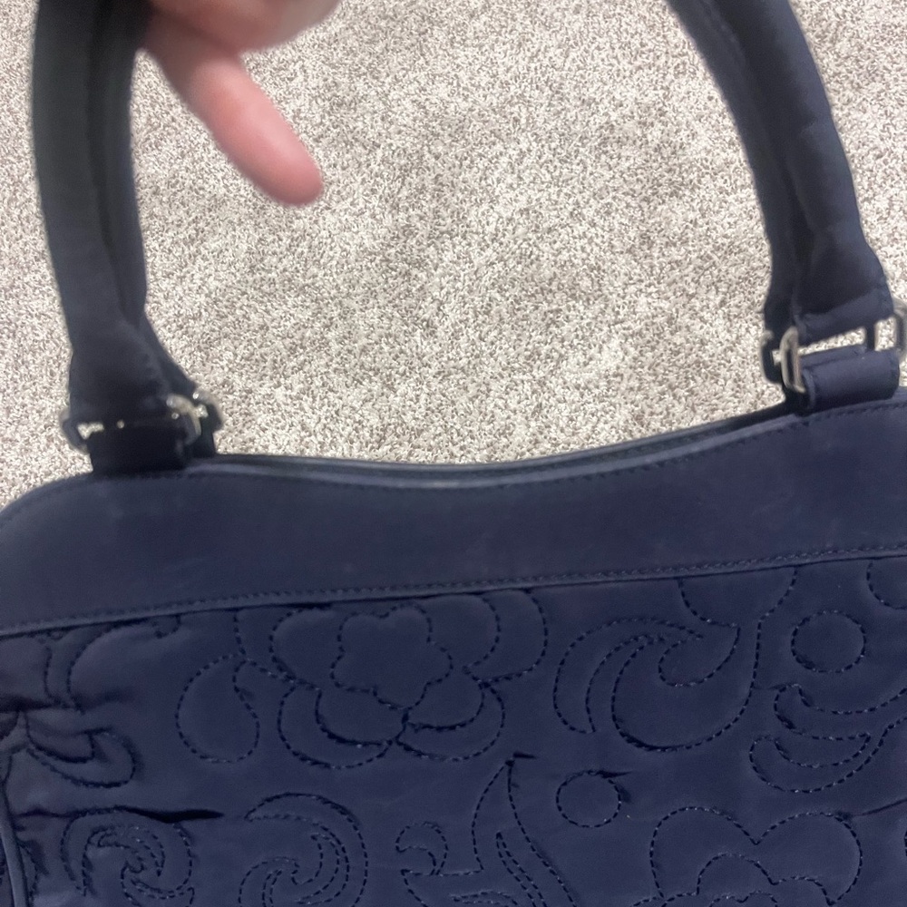 Vera Bradley Navy Blue Quilted Shoulder Bag Purse Floral Stitch - Picture 10 of 13